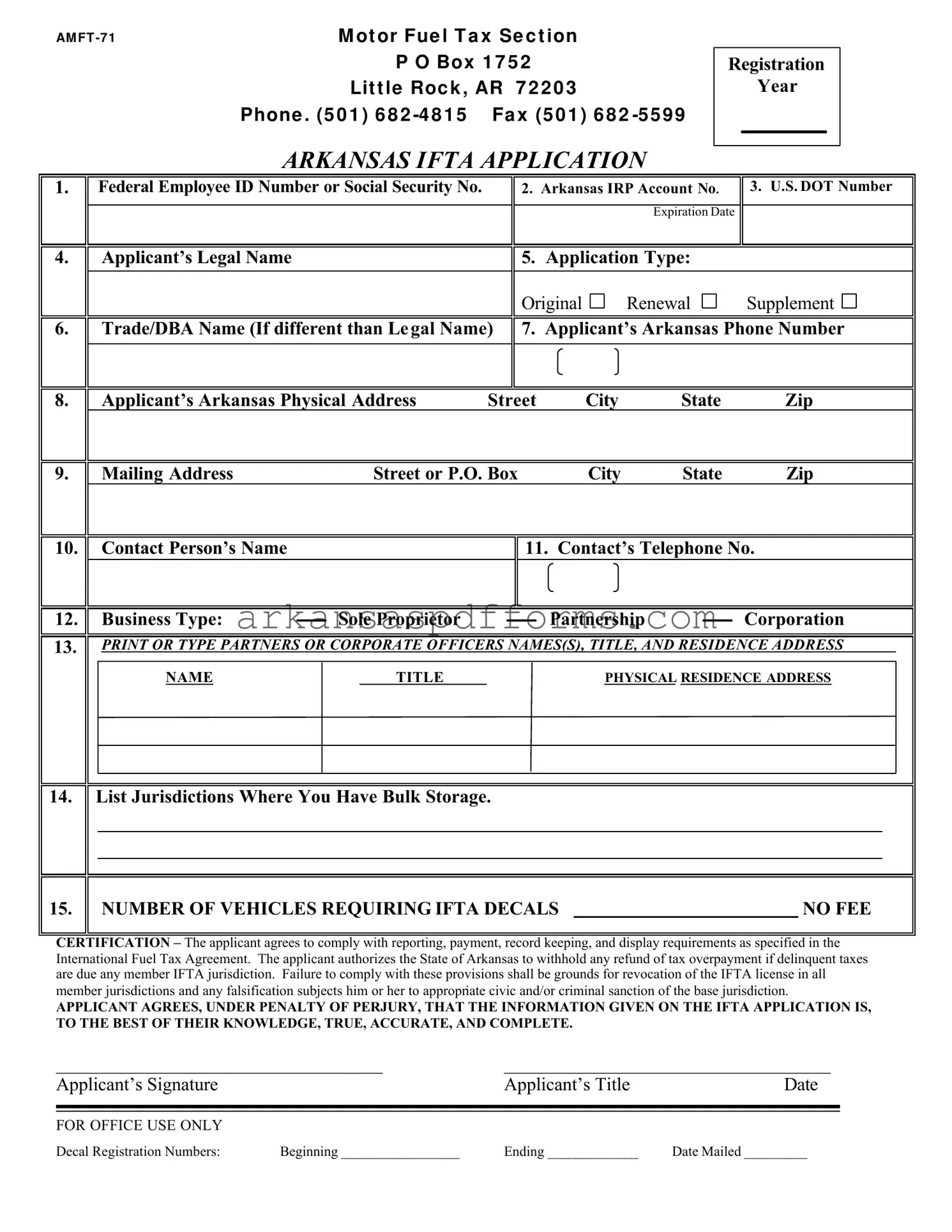Official Amft 71 Arkansas Template in PDF