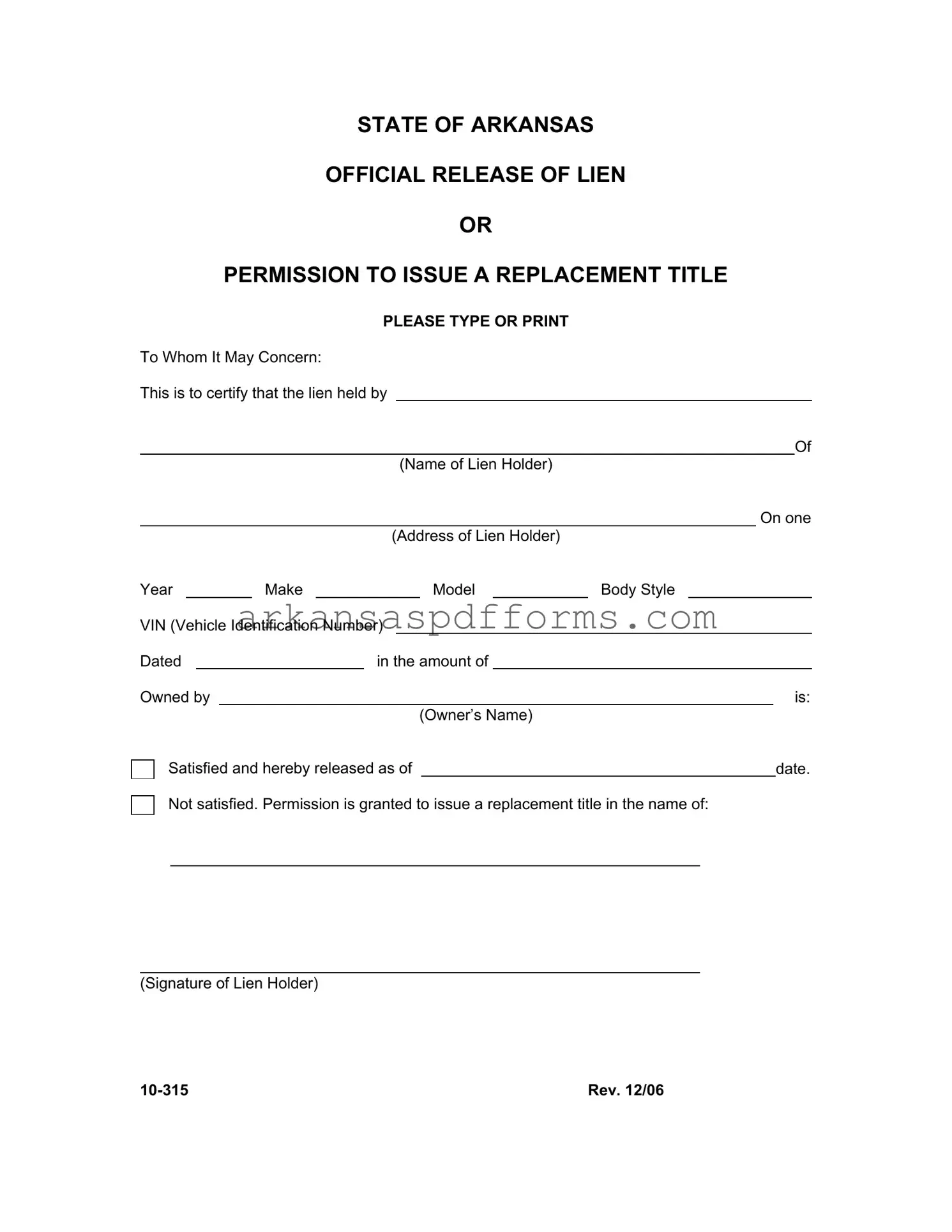 Official Arkansas 10 315 Template in PDF