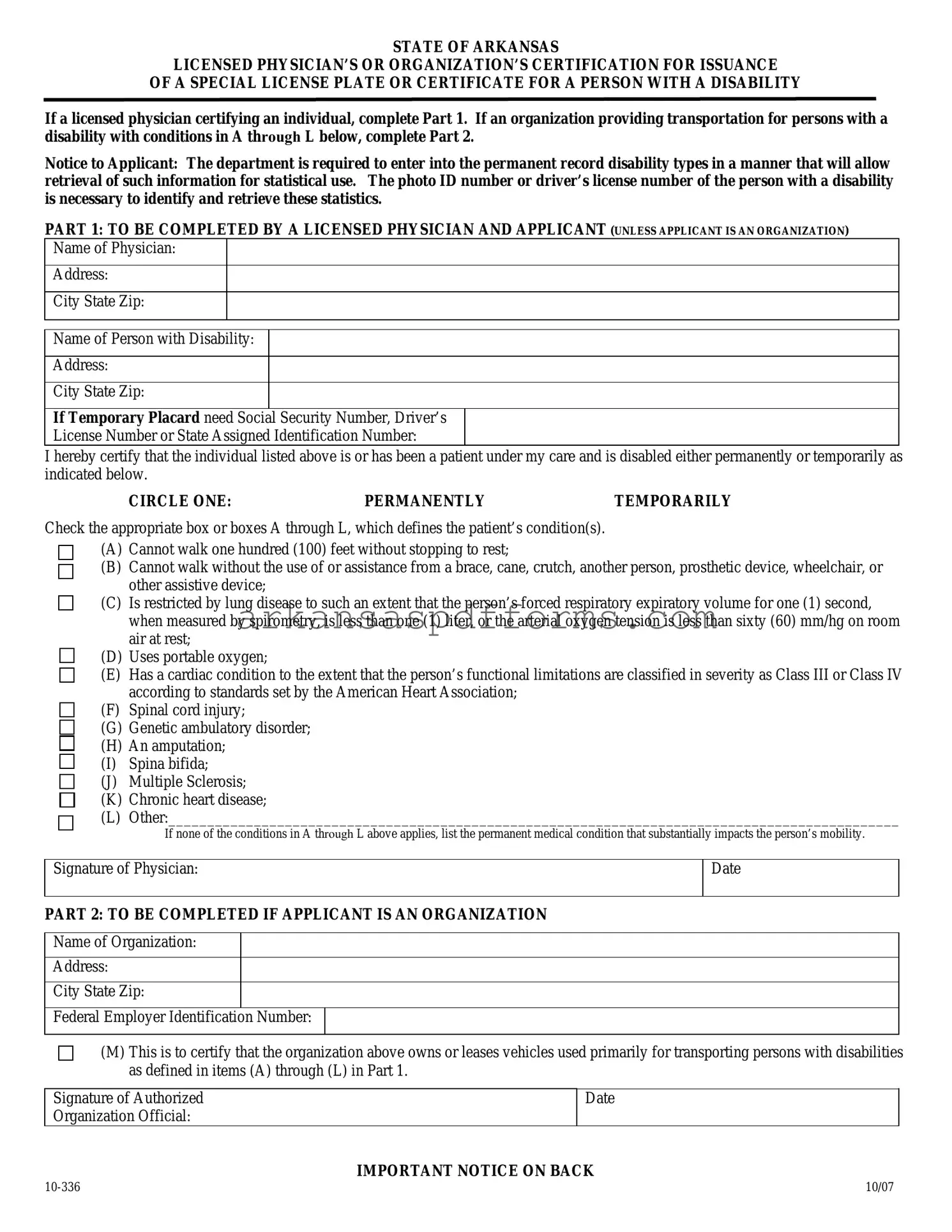 Official Arkansas 10 336 Template in PDF