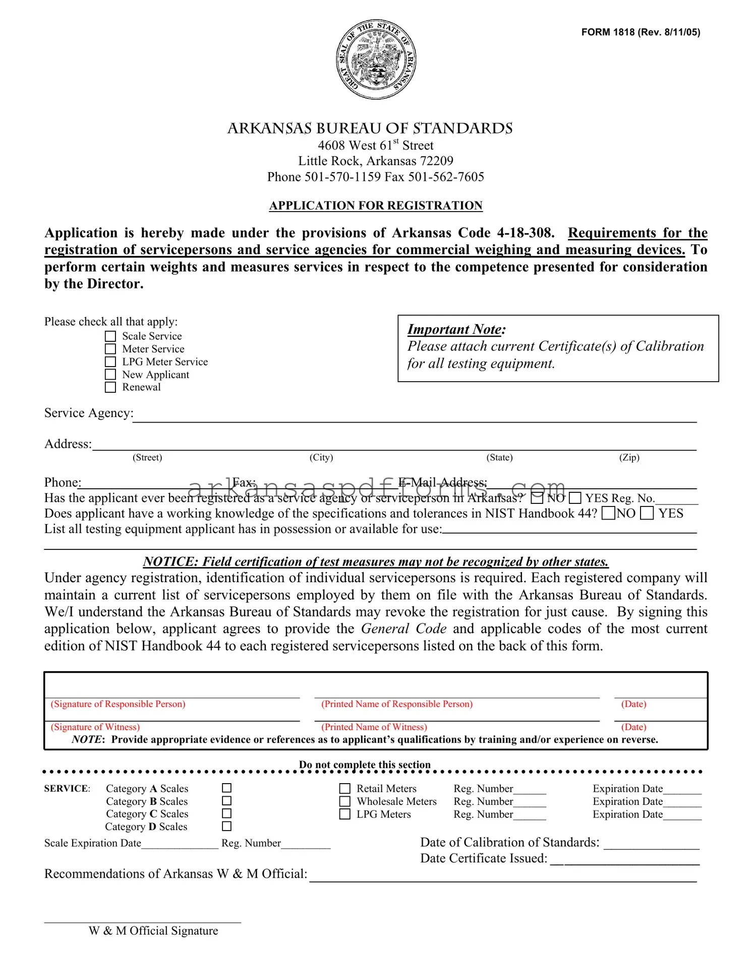 Official Arkansas 1818 Template in PDF