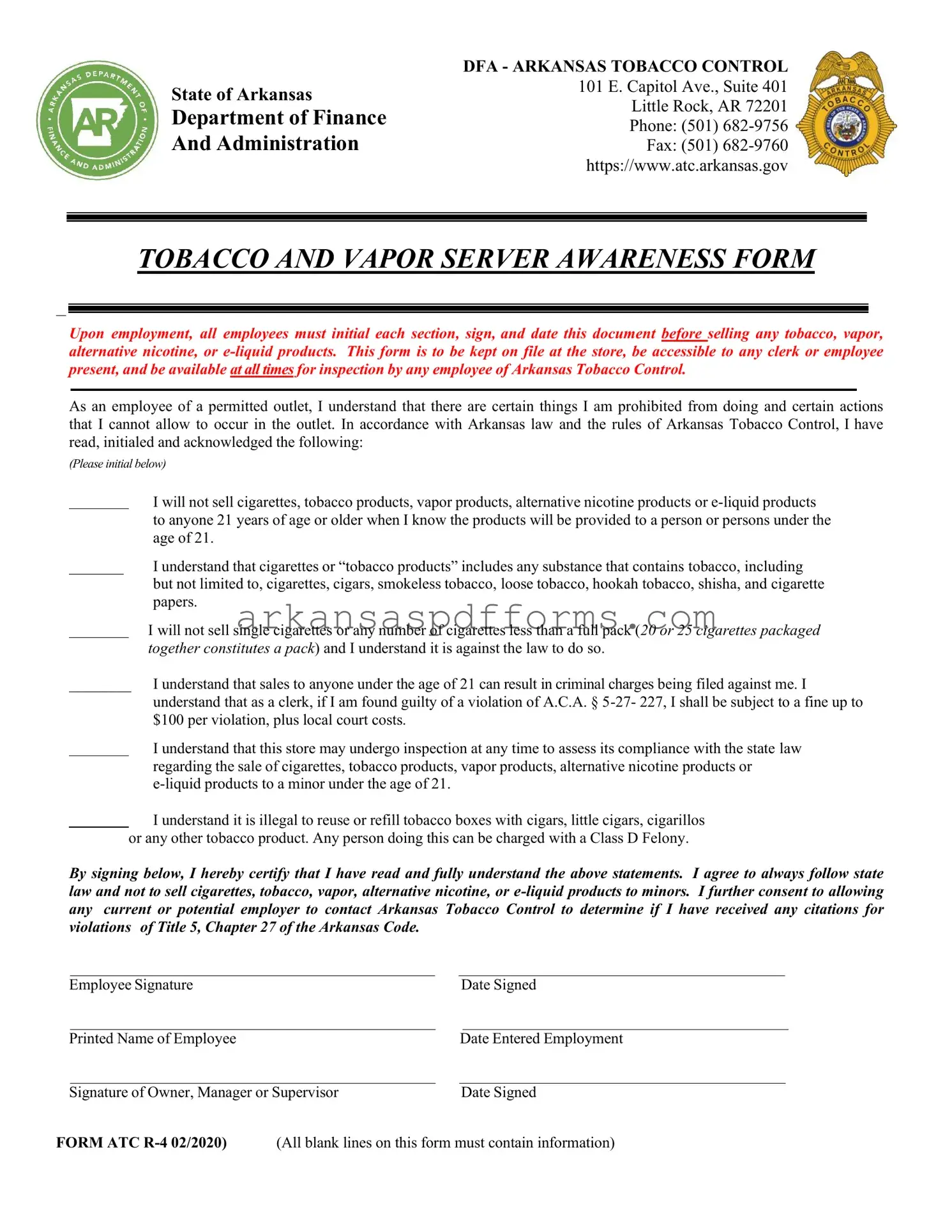 Official Arkansas Atc R4 Template in PDF