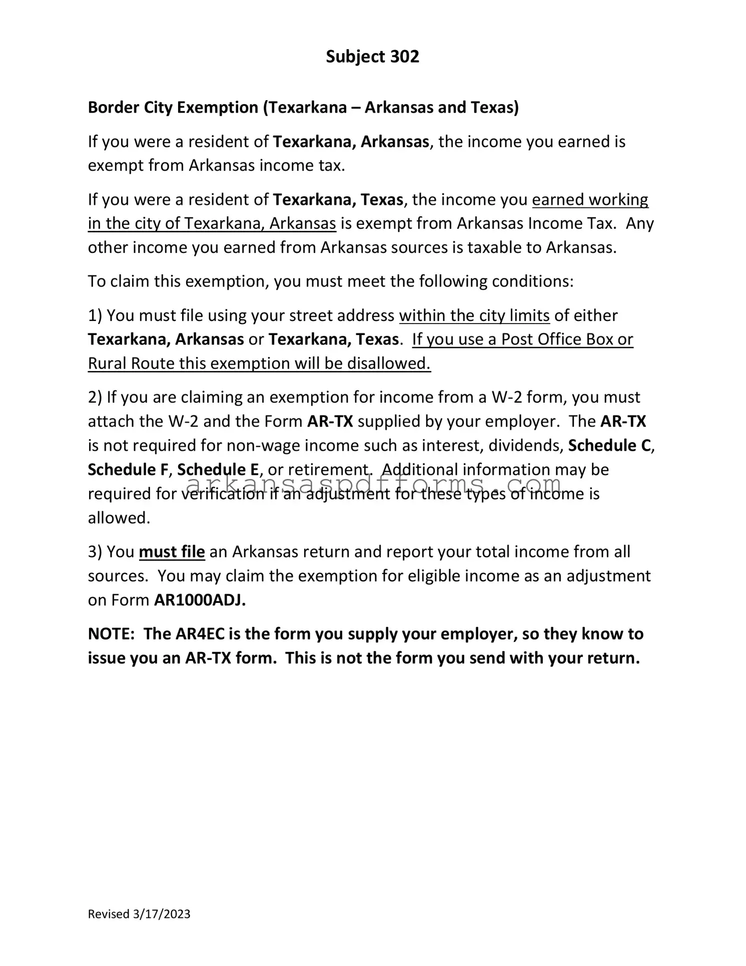 Official Arkansas Border City Template in PDF