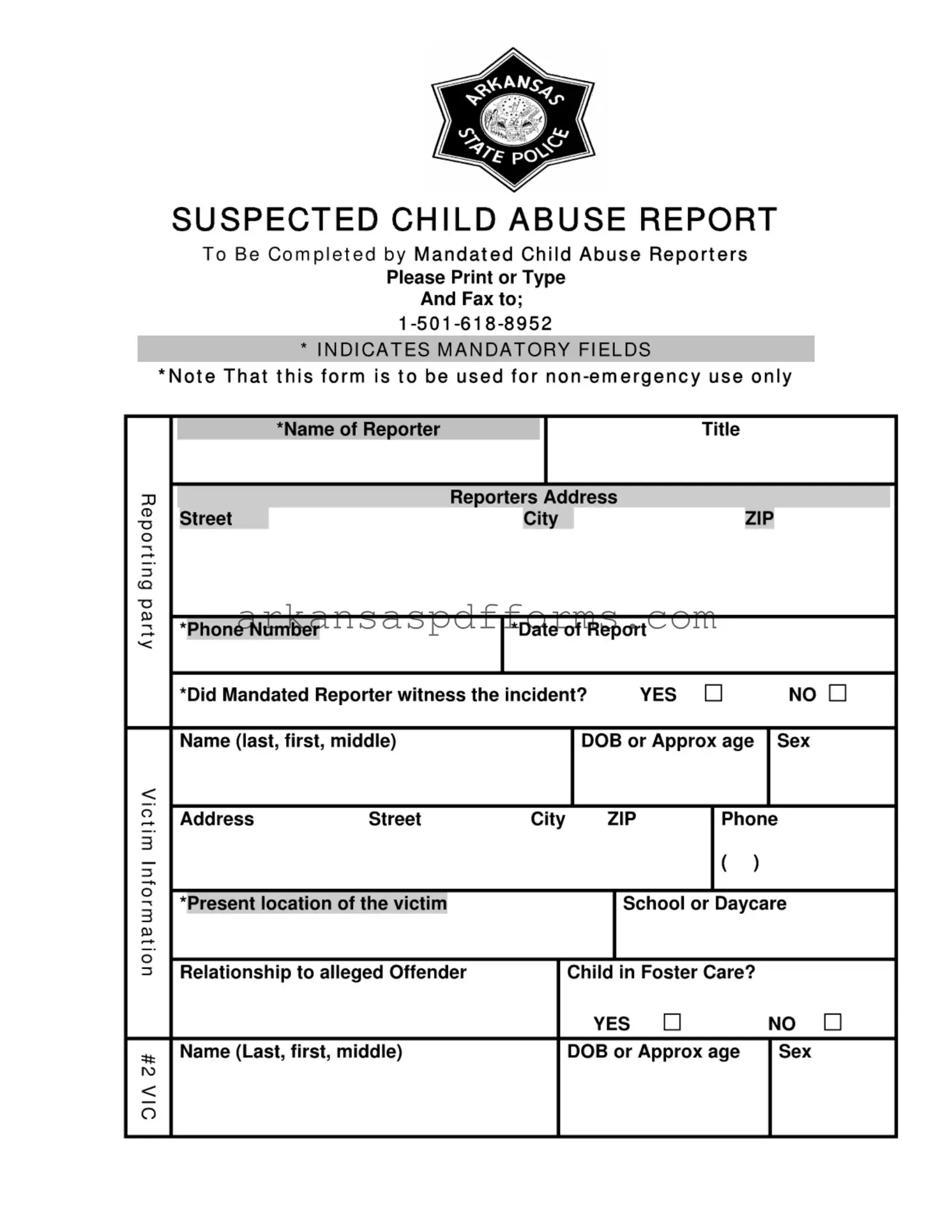 Official Arkansas Child Abuse Template in PDF