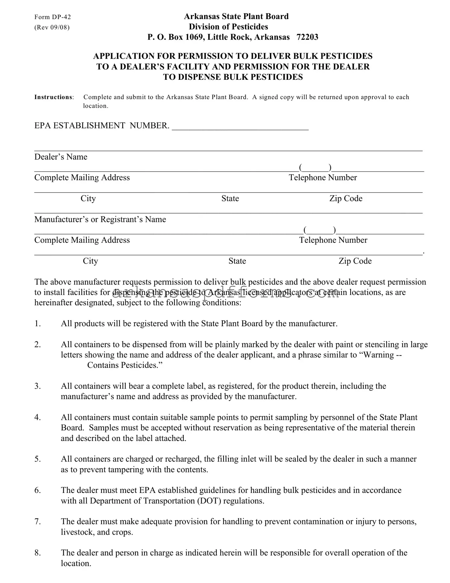 Official Arkansas Dp 42 Template in PDF