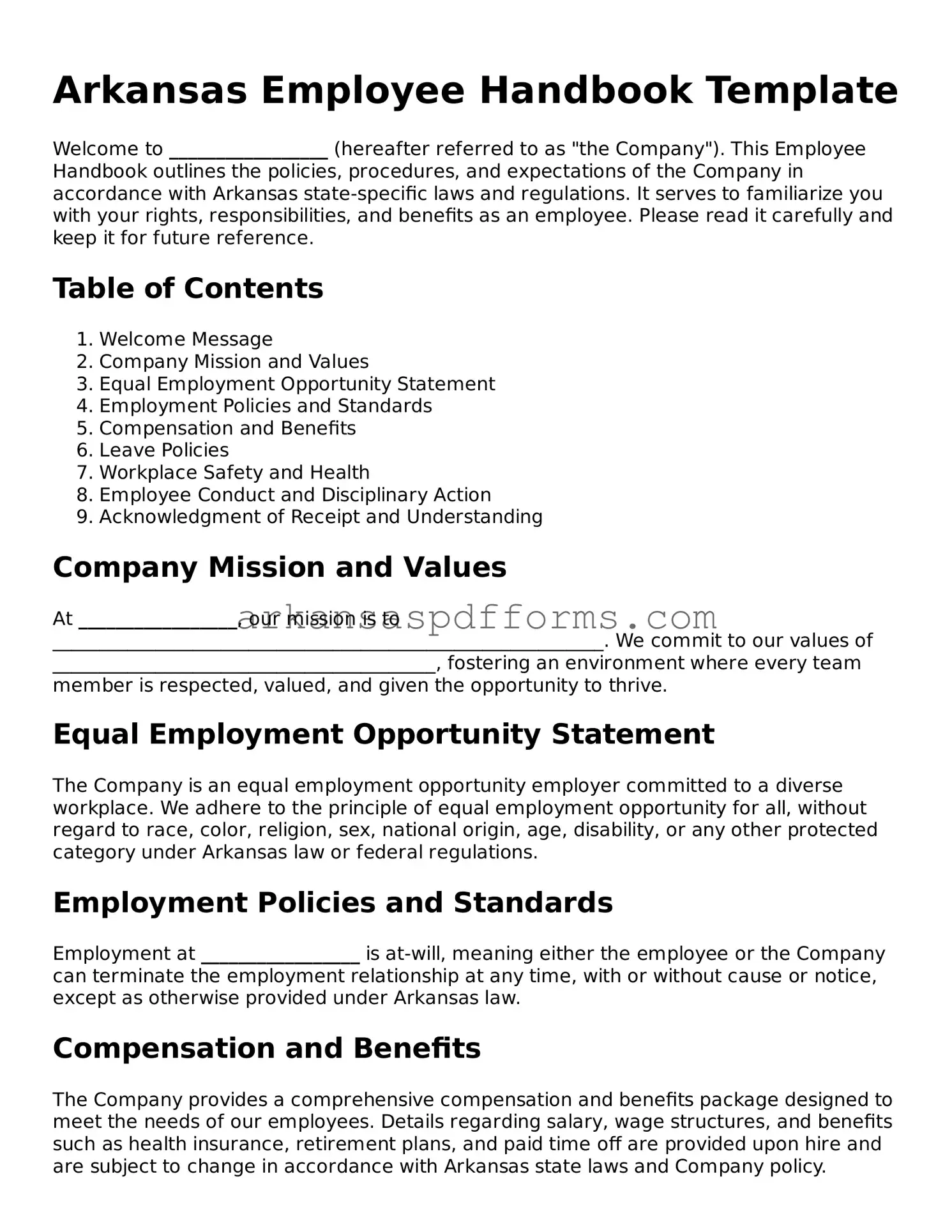 Printable Employee Handbook Form for Arkansas State