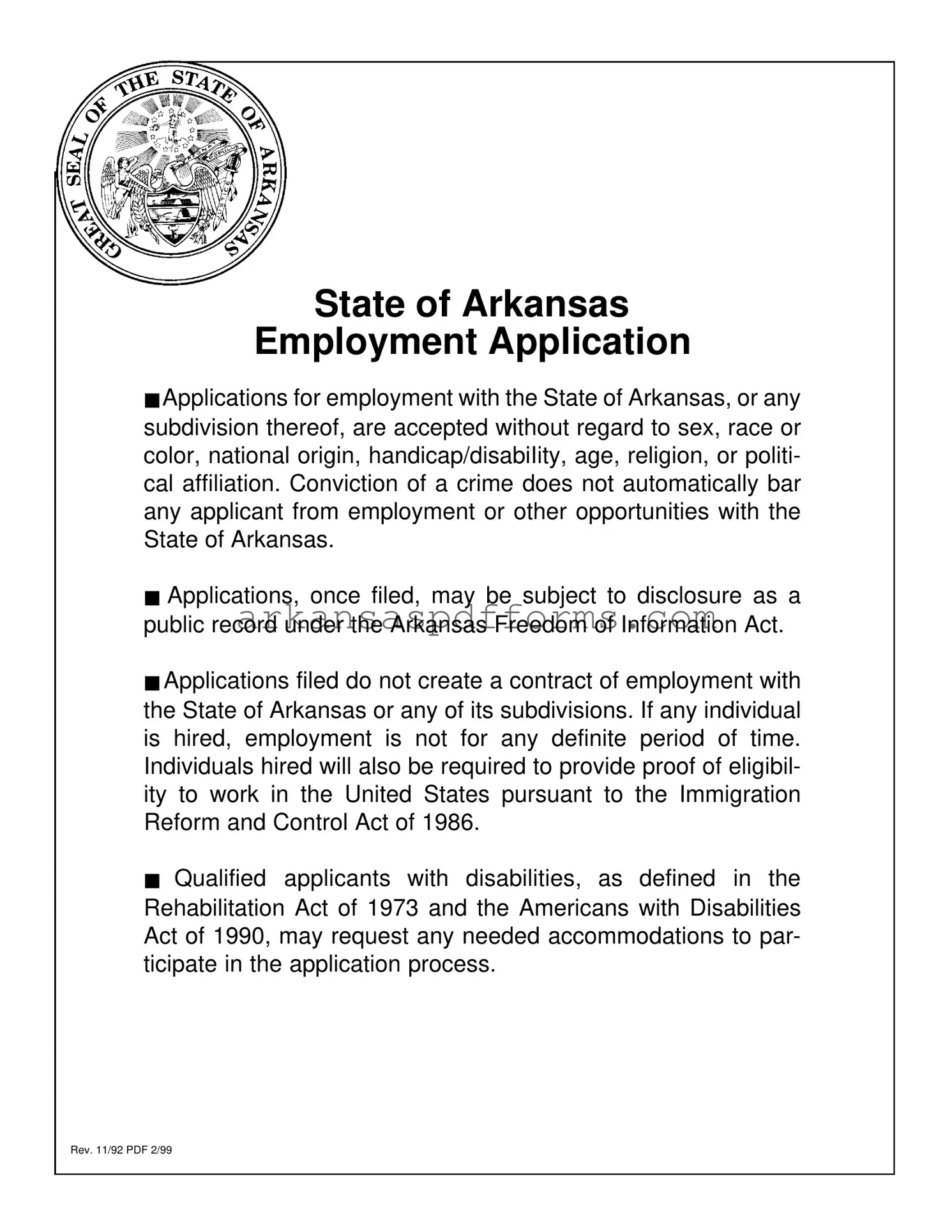Official Arkansas Employment Application Template in PDF