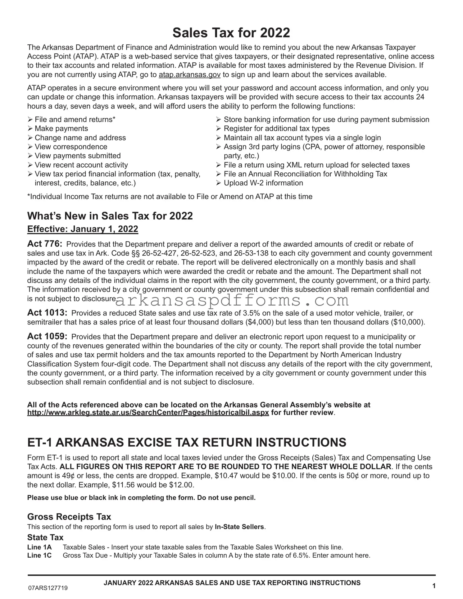 Official Arkansas Et 1 Template in PDF