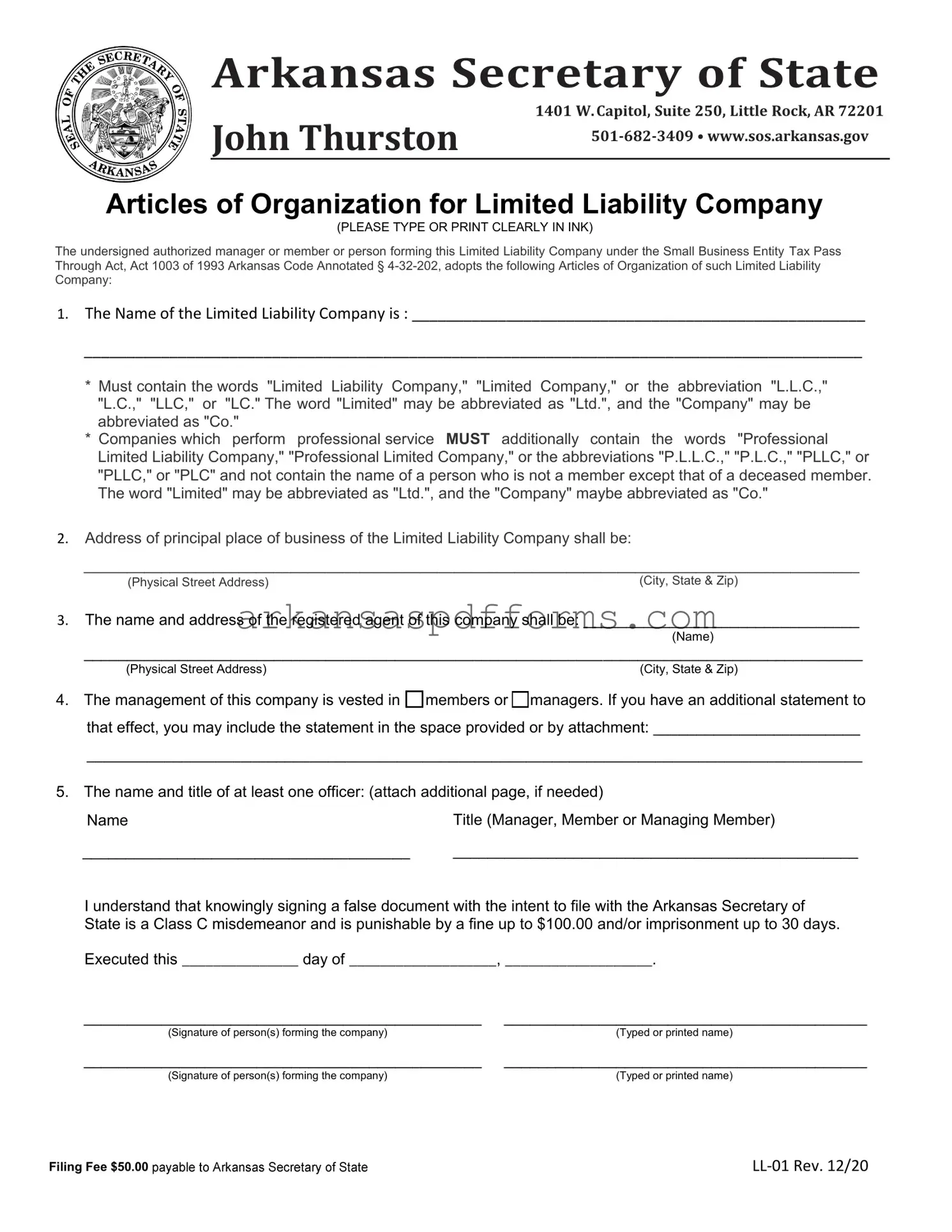 Official Arkansas Ll 01 Template in PDF