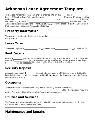Printable Lease Agreement Form for Arkansas State