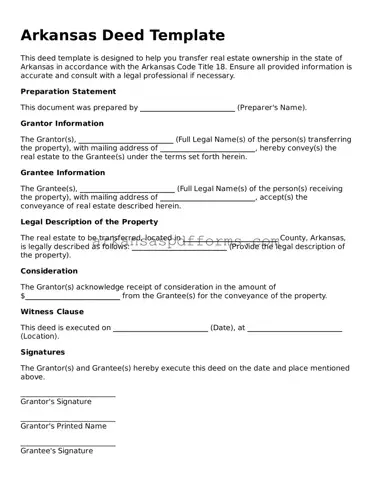 Printable Deed Form for Arkansas State