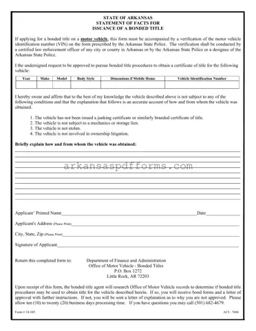 Official Bonded Title Arkansas Template in PDF